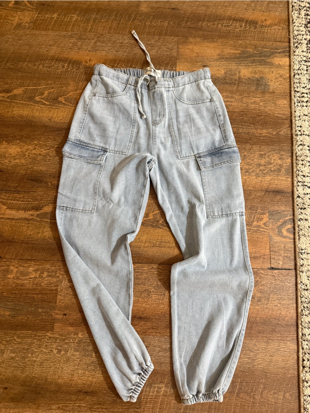 No Boundaries Light Wash Denim Cargo Jogger Pants Size Small 4-6